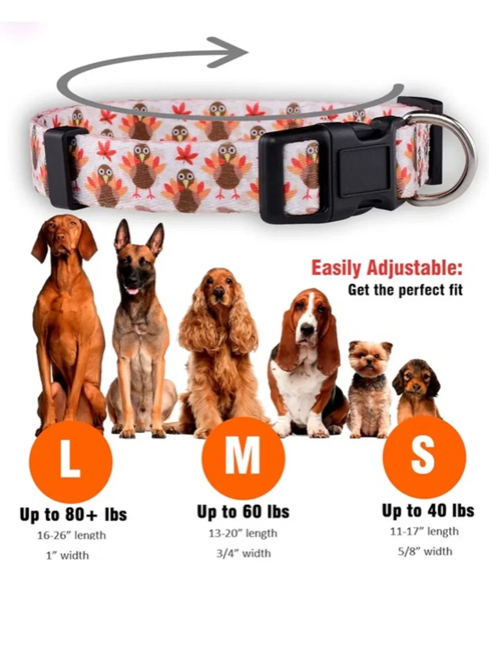 Native Pup Holiday Fall Thanksgiving Turkey Dog Collar - Large